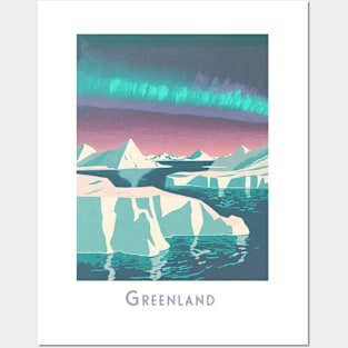 Vintage Retro Travel Aurora Over Greenland Posters and Art